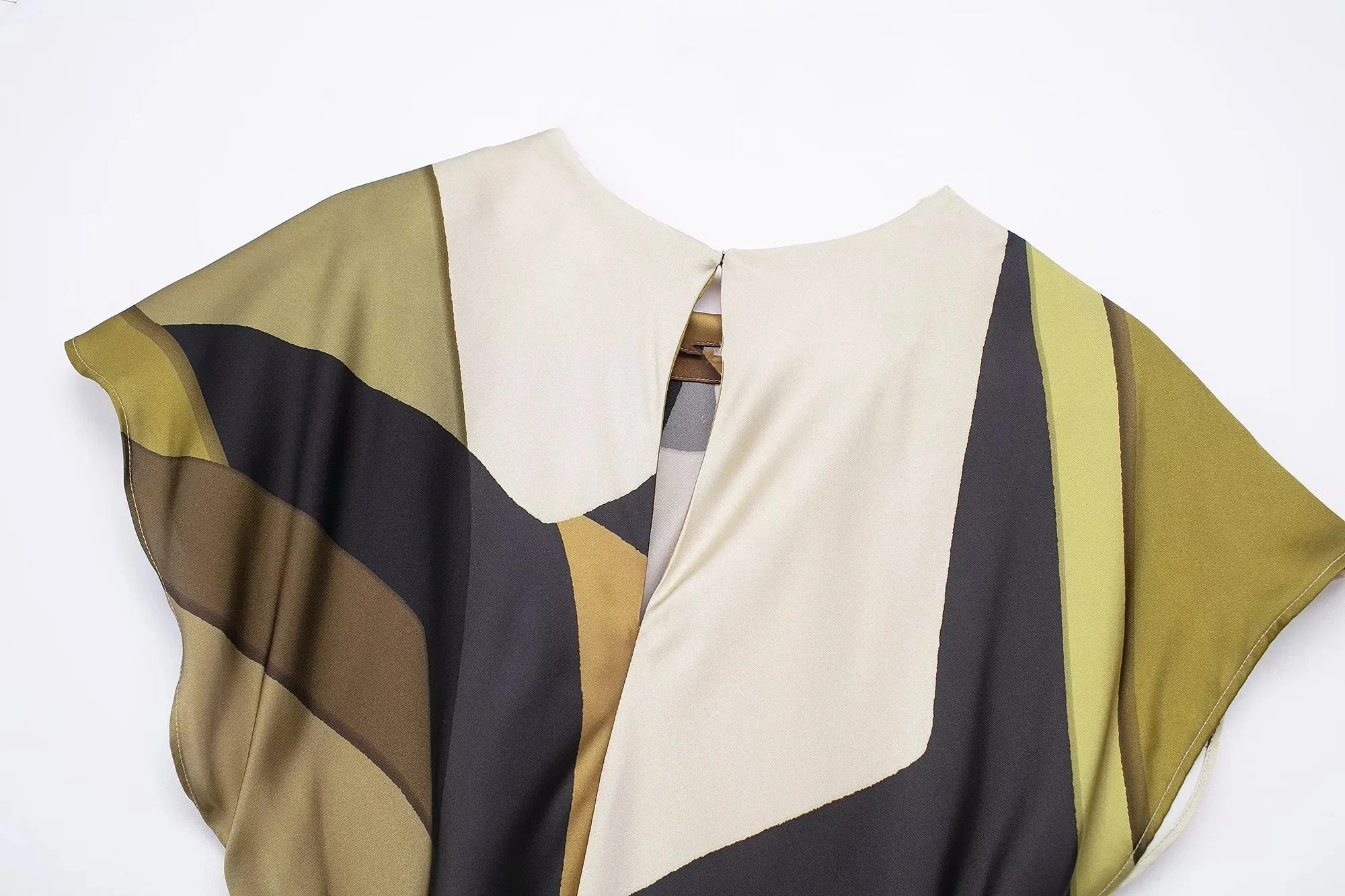 TRAFZA 2024 Summer Women Dress Fashion Vintage Print O-Neck Midi Dress Waist Cinched Casual Chic Woman Elegant Dresses