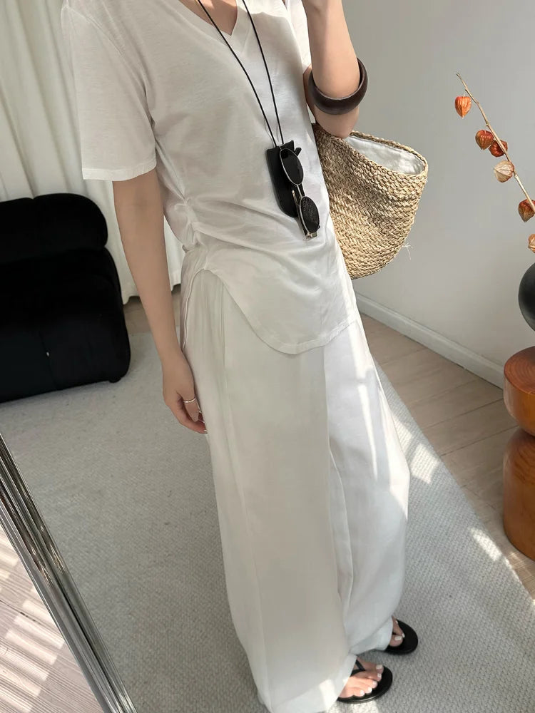 Slack Linen Wide-leg Pants Summer Loose Versatile Drawstring Straight White Casual Trousers Korean Fashion