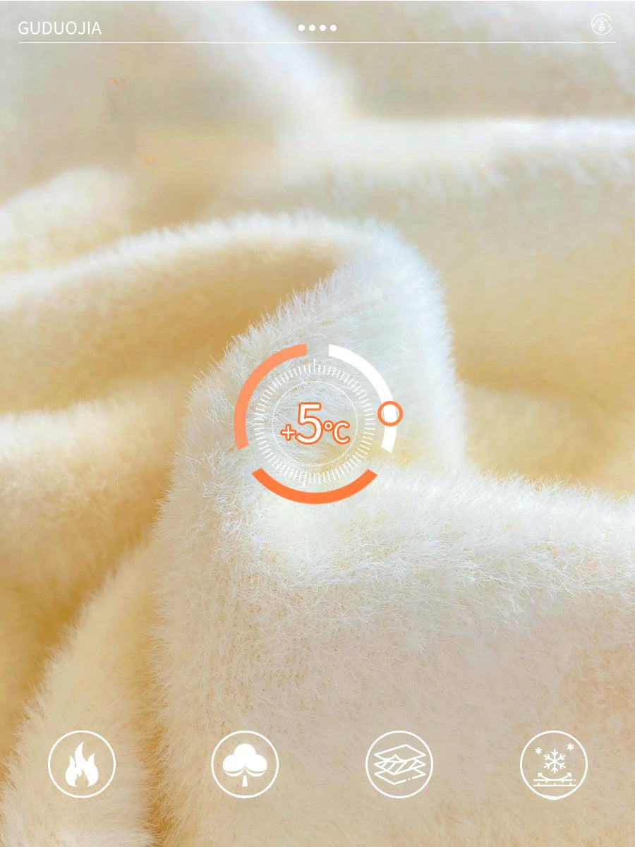 Winter Women’s Turtleneck Sweater, Retro Red Velvet-Lined, Thick Knit Thermal Bottoming Shirt