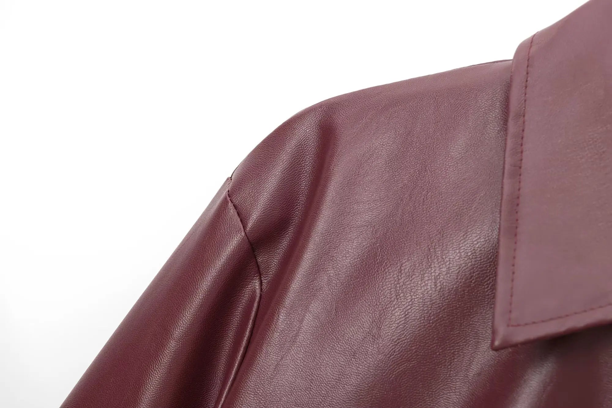TRAFZA Wine Red Faux Leather Jakcet Fashion Outerwear Thicken Zipper Lapel Pu Coats Autumn Winter Streetwear Ladies Tops Women