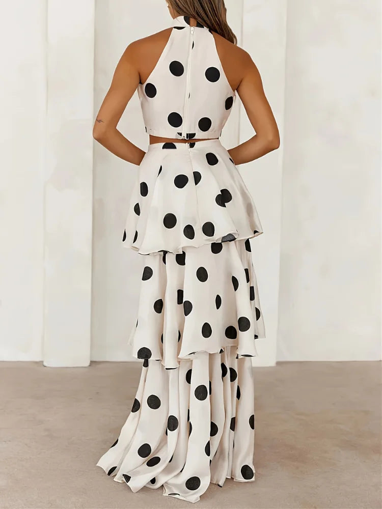 Wefads Women Two Piece Set Summer Sexy Polka Dot Off Shoulder Top And Cake Skirt High Street Suit