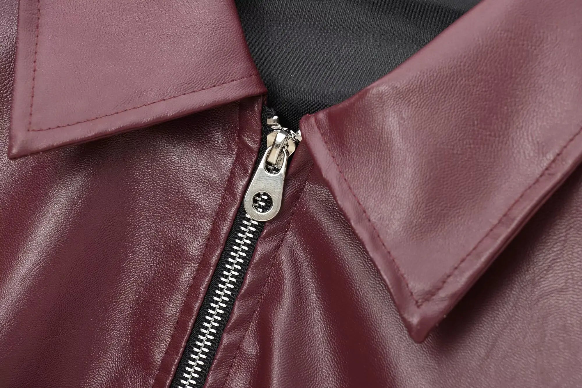 TRAFZA Wine Red Faux Leather Jakcet Fashion Outerwear Thicken Zipper Lapel Pu Coats Autumn Winter Streetwear Ladies Tops Women