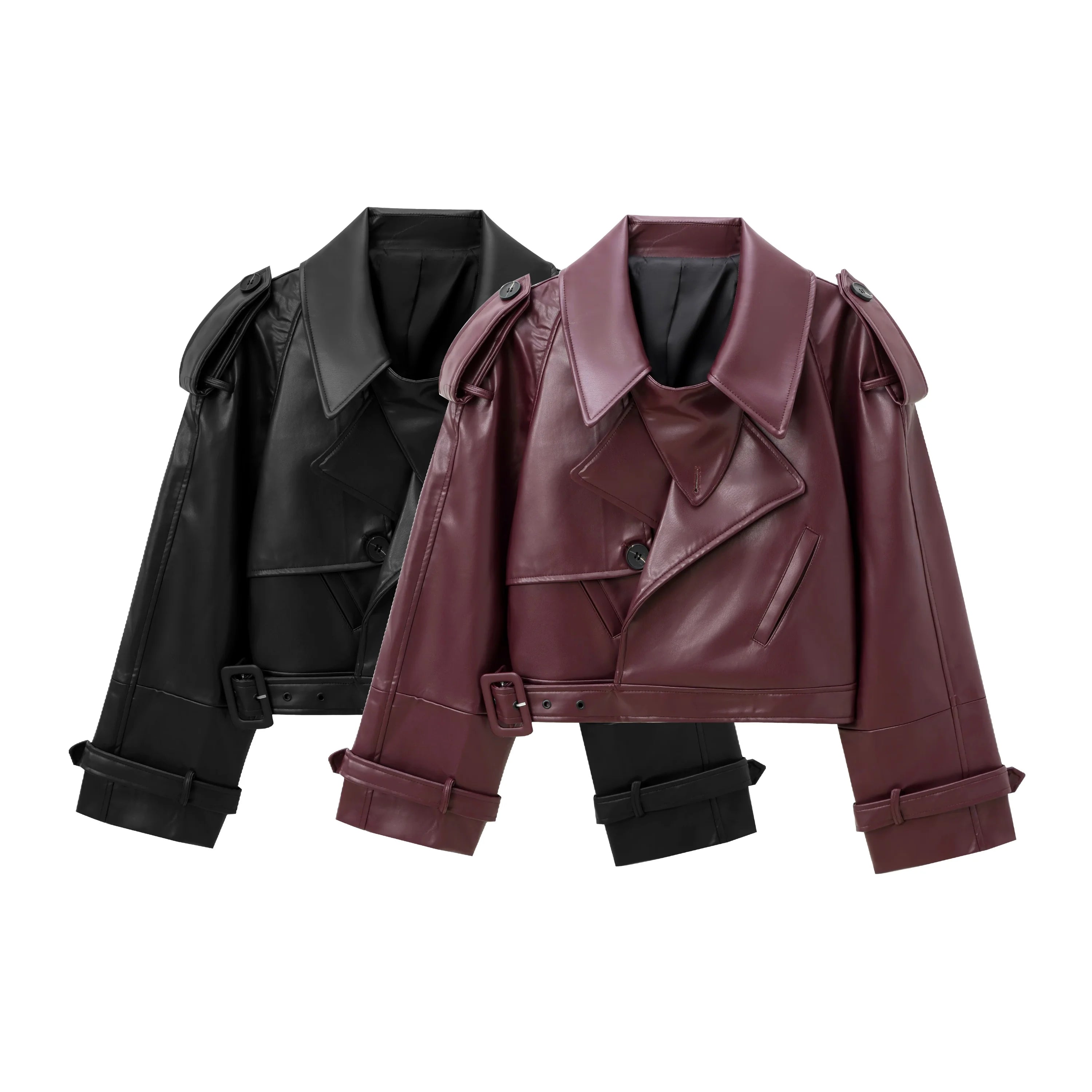 MUJER Faux Leather Bomber Jackets for Women Fashion Cropped Jacket Woman Streetwear Outerwears Long Sleeve Jacket Women Coats