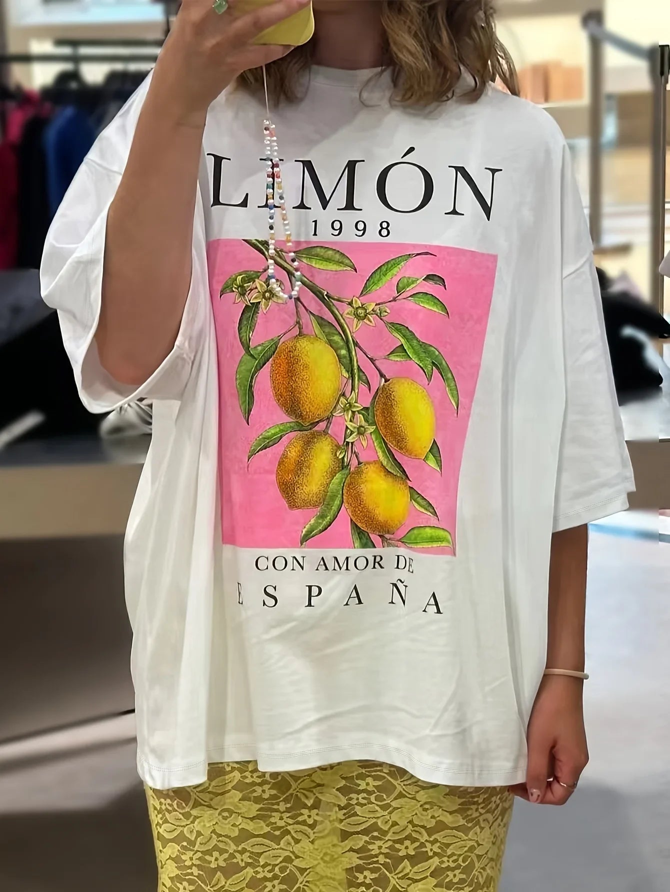 Lemon Fruit Print T-Shirts Cotton Women Graphic Tops Vintage Aesthetic Botanical Streetwear Shirt Cottagecore Clothes Oversized