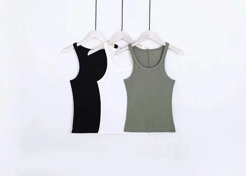 Solid Color Basic Ribbed Knitted Tank Top Women Summer Vintage Sleeveless Camis 90s Cool Girls Streetwear Green Soft Tees