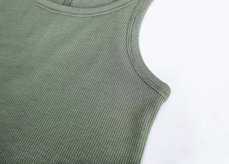 Solid Color Basic Ribbed Knitted Tank Top Women Summer Vintage Sleeveless Camis 90s Cool Girls Streetwear Green Soft Tees