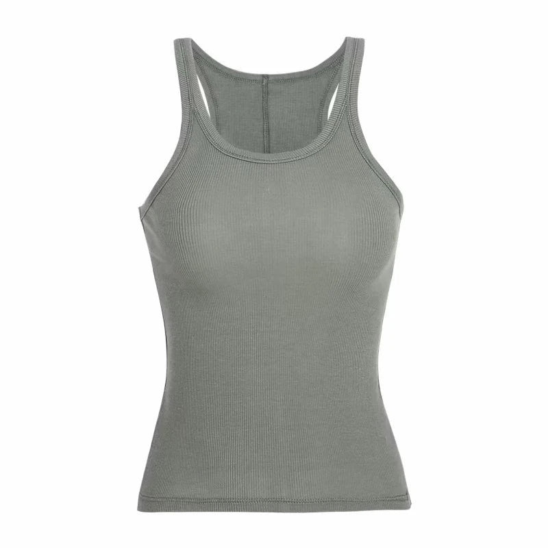 Solid Color Basic Ribbed Knitted Tank Top Women Summer Vintage Sleeveless Camis 90s Cool Girls Streetwear Green Soft Tees