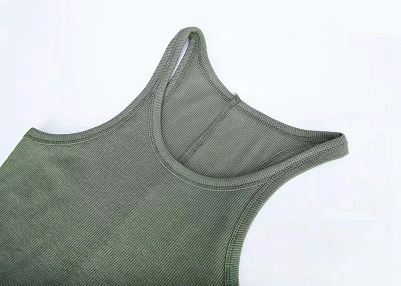Solid Color Basic Ribbed Knitted Tank Top Women Summer Vintage Sleeveless Camis 90s Cool Girls Streetwear Green Soft Tees
