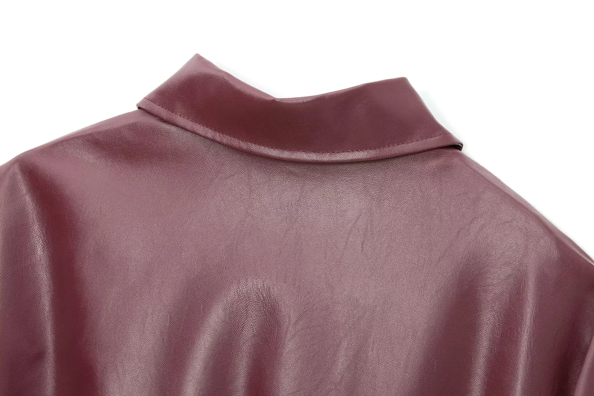 TRAFZA Wine Red Faux Leather Jakcet Fashion Outerwear Thicken Zipper Lapel Pu Coats Autumn Winter Streetwear Ladies Tops Women