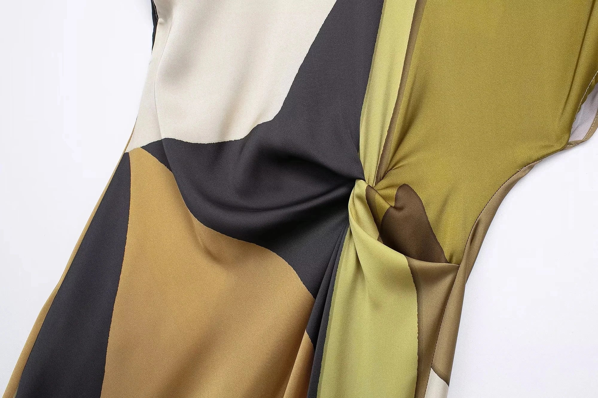 TRAFZA 2024 Summer Women Dress Fashion Vintage Print O-Neck Midi Dress Waist Cinched Casual Chic Woman Elegant Dresses