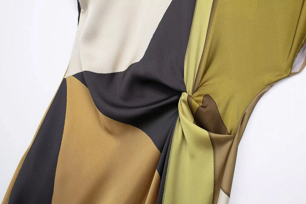 TRAFZA 2024 Summer Women Dress Fashion Vintage Print O-Neck Midi Dress Waist Cinched Casual Chic Woman Elegant Dresses