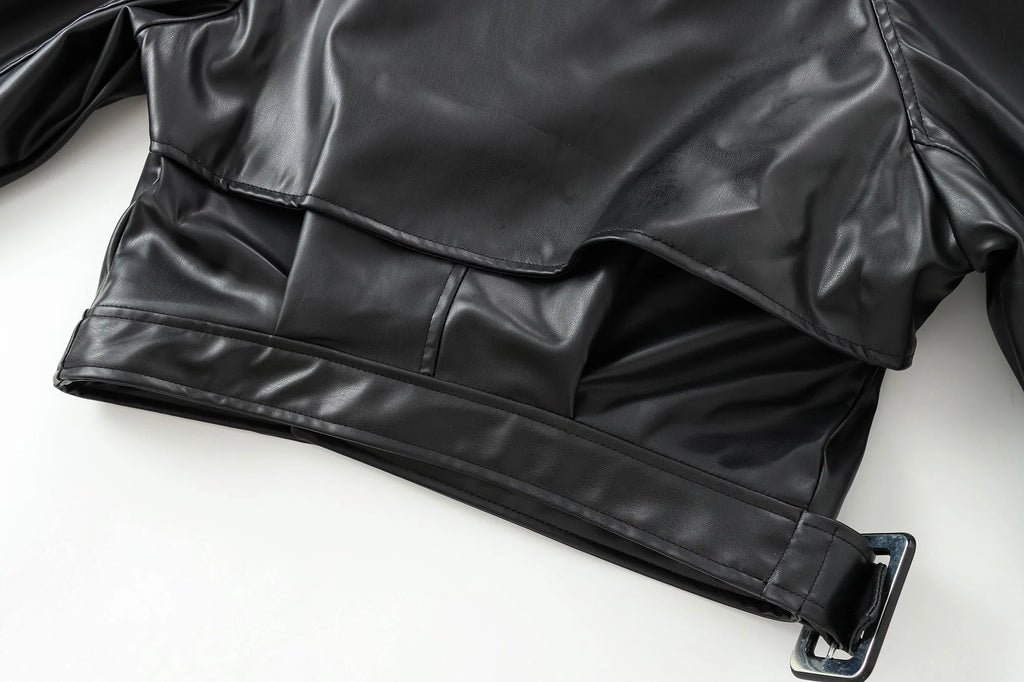 MUJER Faux Leather Bomber Jackets for Women Fashion Cropped Jacket Woman Streetwear Outerwears Long Sleeve Jacket Women Coats