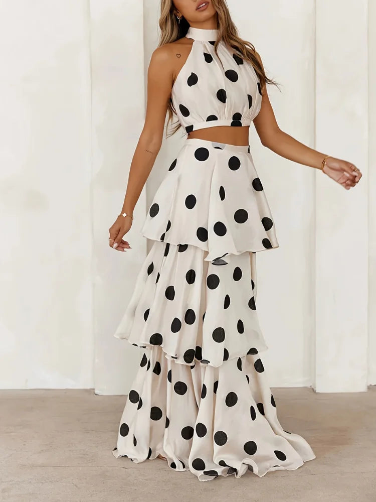 Wefads Women Two Piece Set Summer Sexy Polka Dot Off Shoulder Top And Cake Skirt High Street Suit