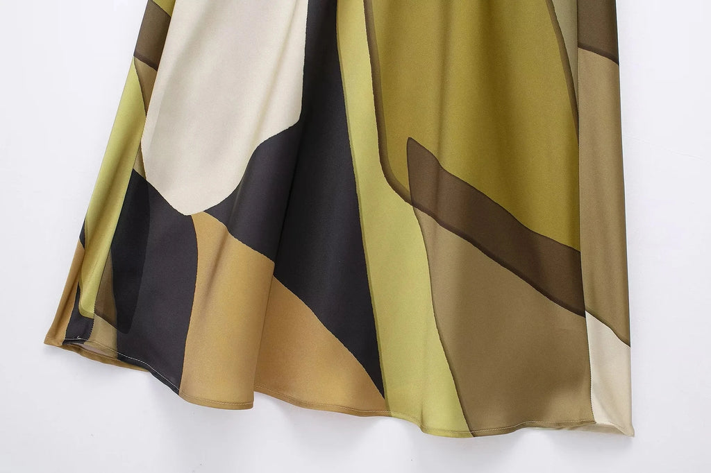 TRAFZA 2024 Summer Women Dress Fashion Vintage Print O-Neck Midi Dress Waist Cinched Casual Chic Woman Elegant Dresses