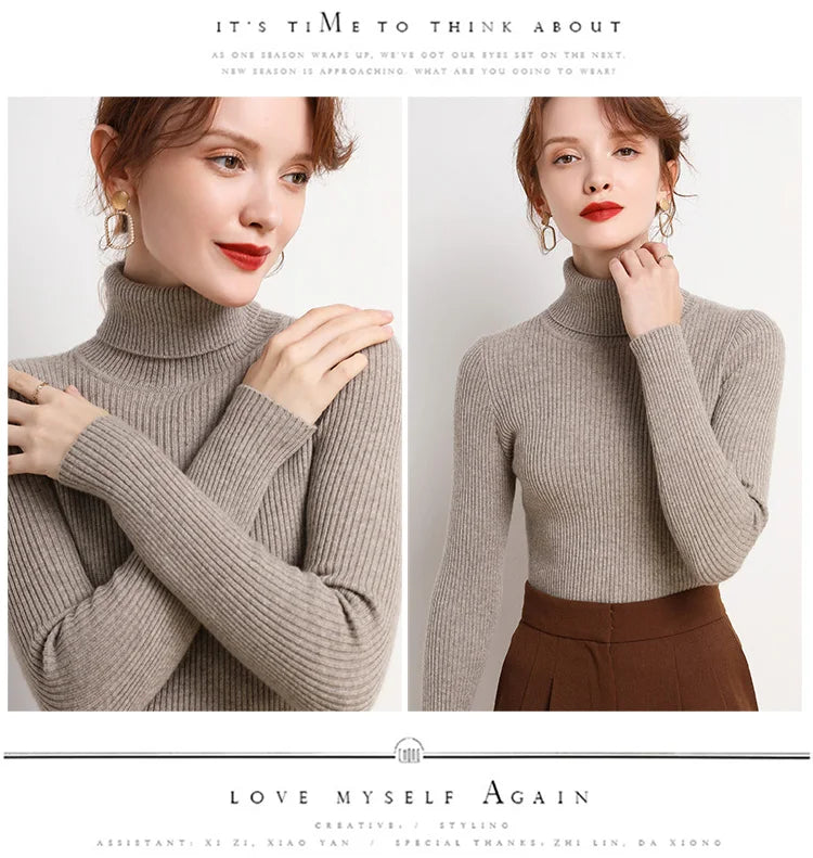Heliar Women Fall Turtleneck Sweater Knitted Soft Pullovers Cashmere Jumpers Basic Soft Sweaters For Women 2024 Autumn Winter