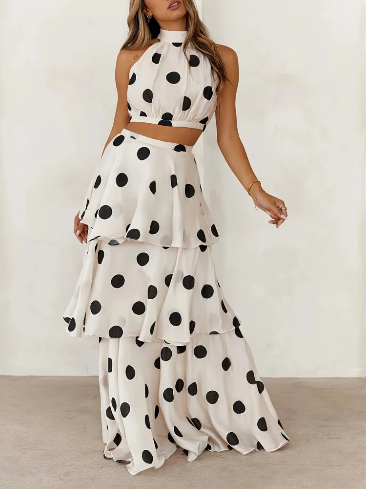Wefads Women Two Piece Set Summer Sexy Polka Dot Off Shoulder Top And Cake Skirt High Street Suit