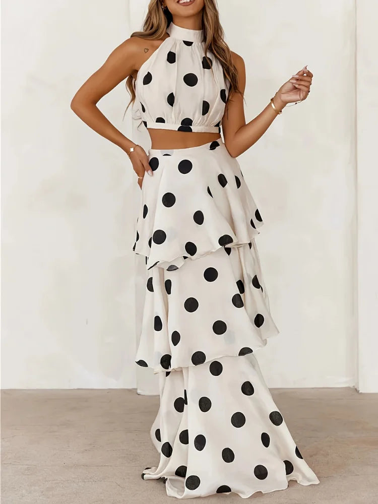 Wefads Women Two Piece Set Summer Sexy Polka Dot Off Shoulder Top And Cake Skirt High Street Suit