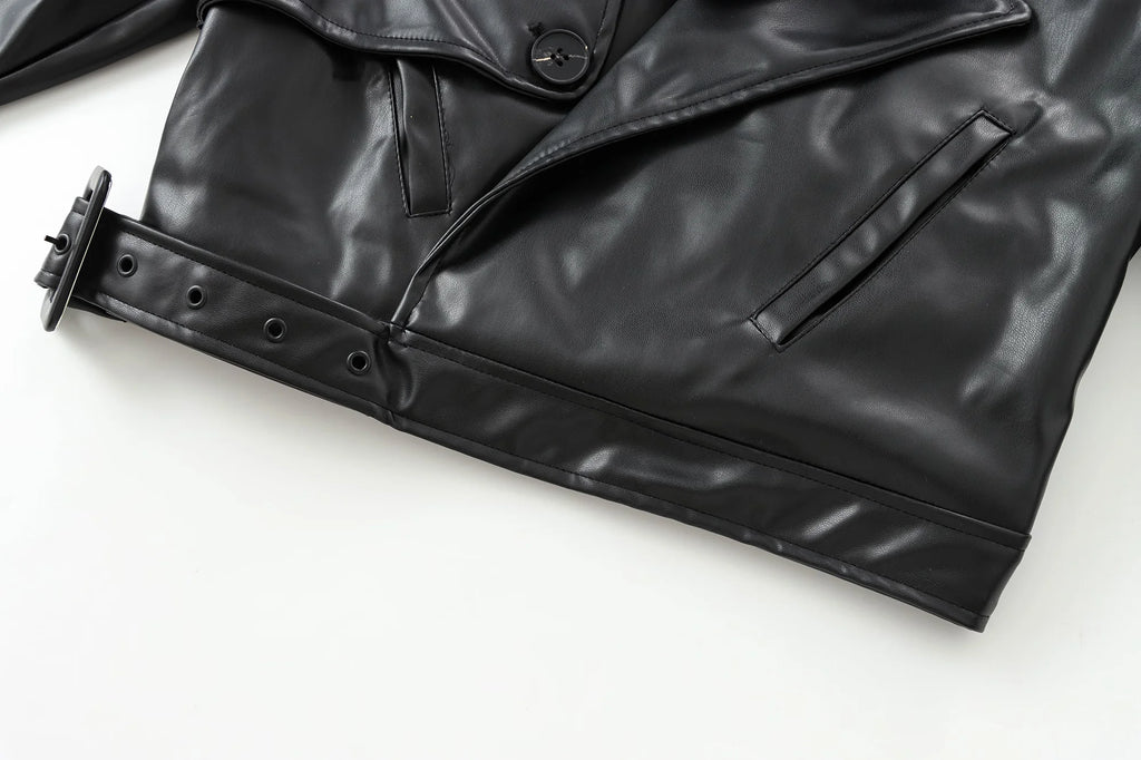 MUJER Faux Leather Bomber Jackets for Women Fashion Cropped Jacket Woman Streetwear Outerwears Long Sleeve Jacket Women Coats