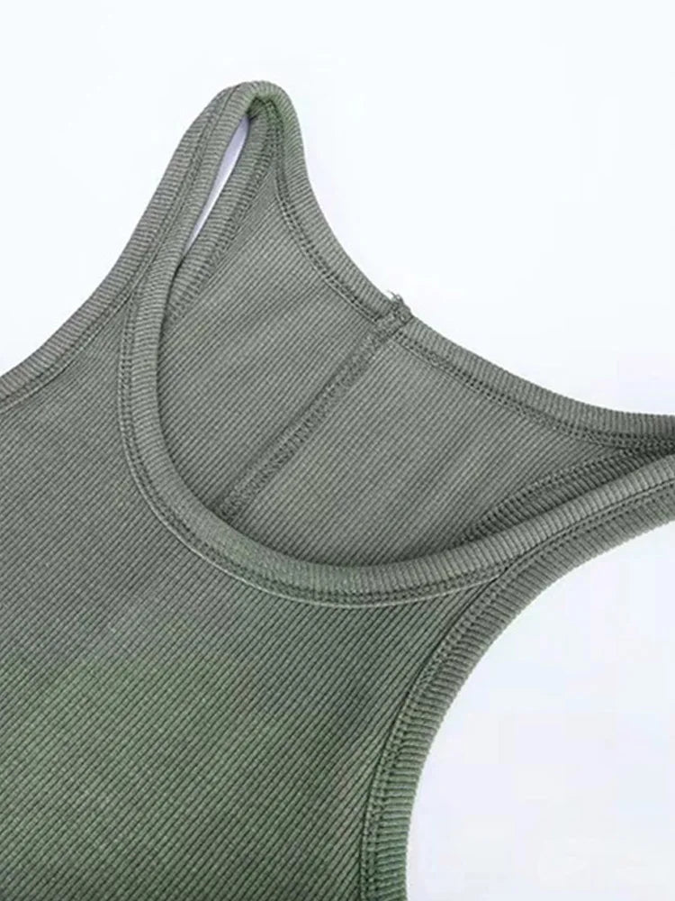 Solid Color Basic Ribbed Knitted Tank Top Women Summer Vintage Sleeveless Camis 90s Cool Girls Streetwear Green Soft Tees