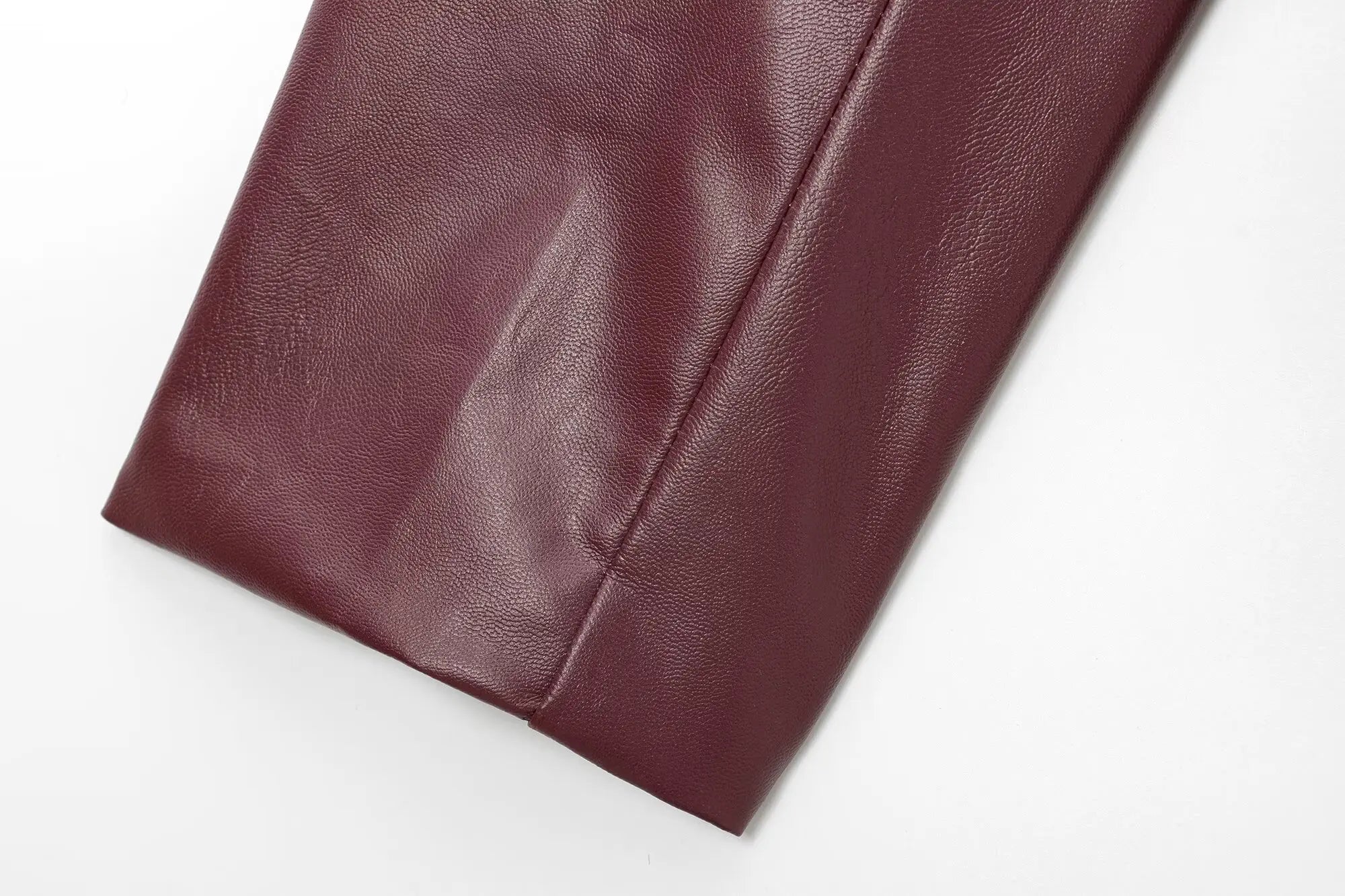 TRAFZA Wine Red Faux Leather Jakcet Fashion Outerwear Thicken Zipper Lapel Pu Coats Autumn Winter Streetwear Ladies Tops Women