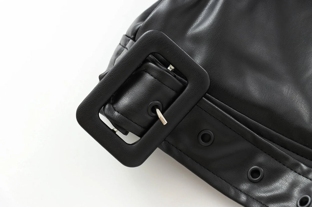 MUJER Faux Leather Bomber Jackets for Women Fashion Cropped Jacket Woman Streetwear Outerwears Long Sleeve Jacket Women Coats